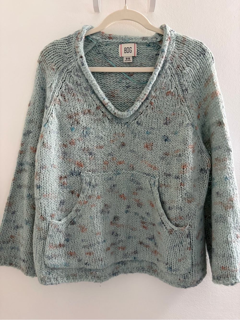 BDG Speckled Light Blue V-Neck Pullover Sweater